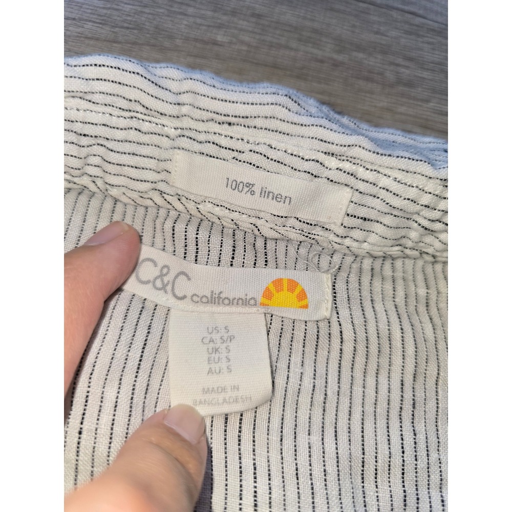 C&C California Women Blouse Size Small White Linen Striped Peplum Boho vacation - Picture 9 of 10